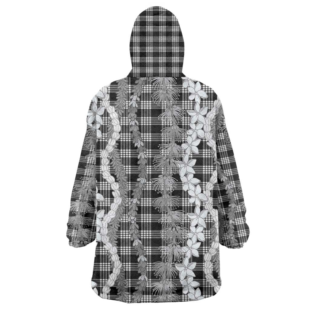 Hawaiian Ohia Lehua Lei Wearable Blanket Hoodie Plaid Palaka Eleele Pattern - Polynesian Pride