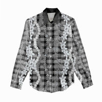 Hawaiian Ohia Lehua Lei Women Casual Shirt Plaid Palaka Eleele Pattern - Polynesian Pride