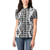 Hawaiian Ohia Lehua Lei Women Polo Shirt Plaid Palaka Eleele Pattern - Polynesian Pride