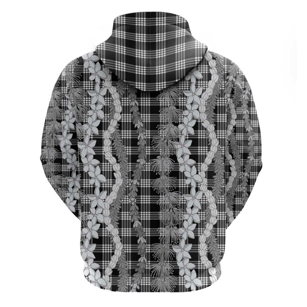 Hawaiian Ohia Lehua Lei Zip Hoodie Plaid Palaka Eleele Pattern - Polynesian Pride