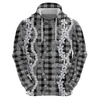 Hawaiian Ohia Lehua Lei Zip Hoodie Plaid Palaka Eleele Pattern - Polynesian Pride