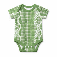 Hawaiian Ohia Lehua Lei Baby Onesie Plaid Palaka Omaomao Pattern LT9 Green - Polynesian Pride