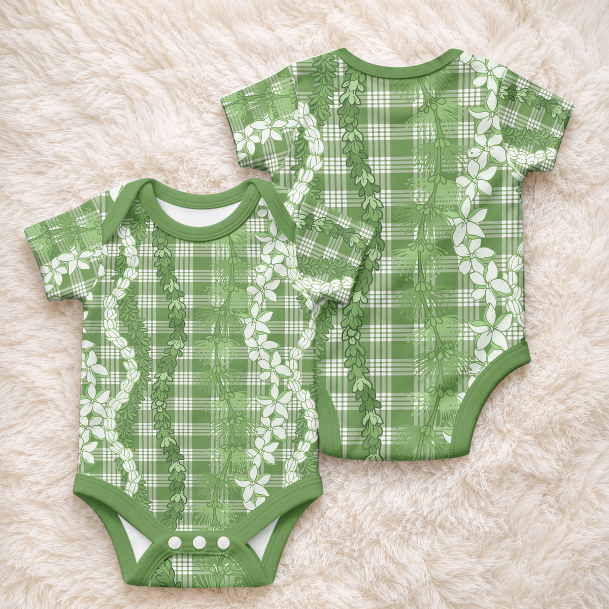 Hawaiian Ohia Lehua Lei Baby Onesie Plaid Palaka Omaomao Pattern LT9 - Polynesian Pride