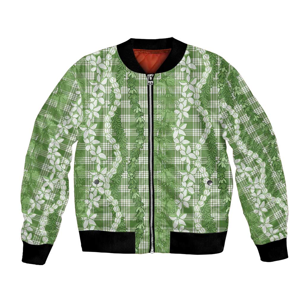 Hawaiian Ohia Lehua Lei Bomber Jacket Plaid Palaka Omaomao Pattern - Polynesian Pride