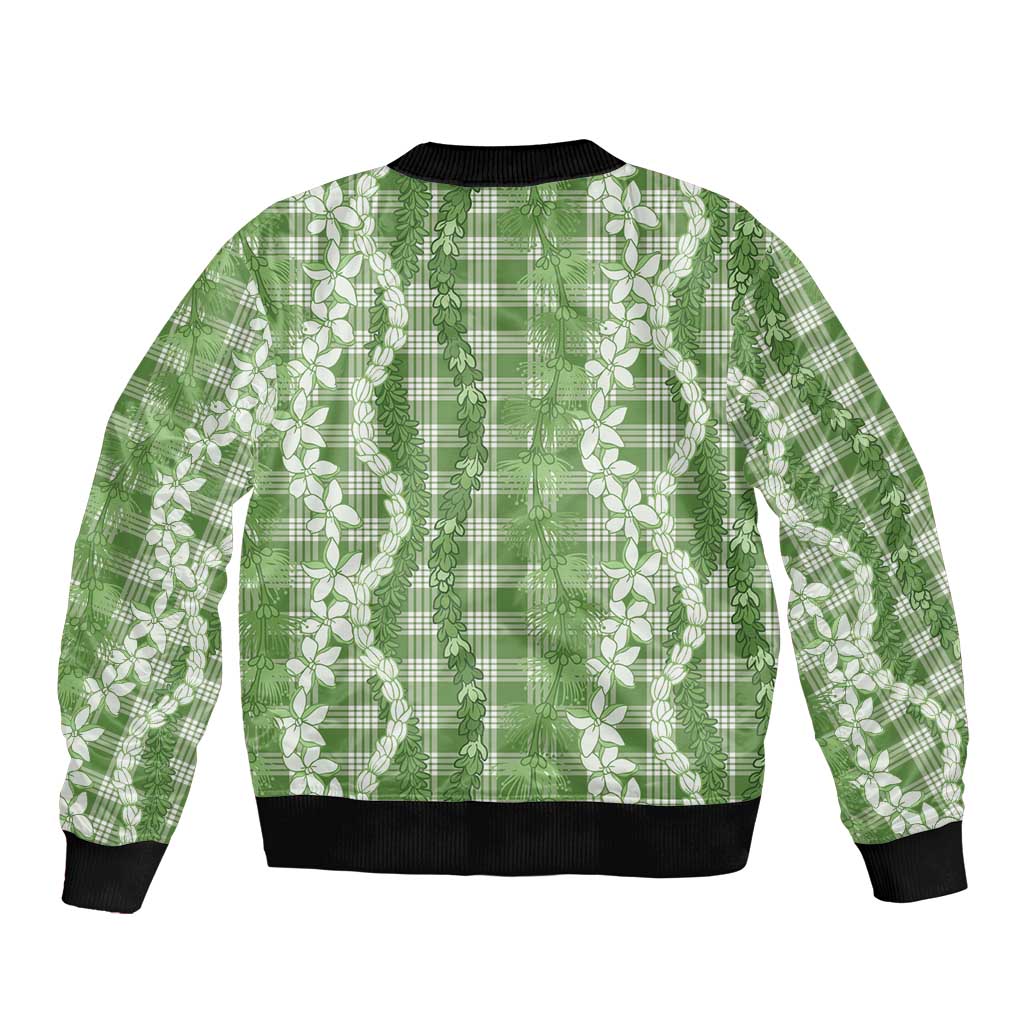 Hawaiian Ohia Lehua Lei Bomber Jacket Plaid Palaka Omaomao Pattern - Polynesian Pride