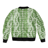 Hawaiian Ohia Lehua Lei Bomber Jacket Plaid Palaka Omaomao Pattern - Polynesian Pride