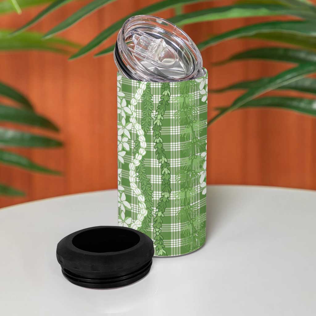 Hawaiian Ohia Lehua Lei 4 in 1 Can Cooler Tumbler Plaid Palaka Omaomao Pattern - Polynesian Pride