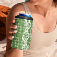 Hawaiian Ohia Lehua Lei 4 in 1 Can Cooler Tumbler Plaid Palaka Omaomao Pattern - Polynesian Pride
