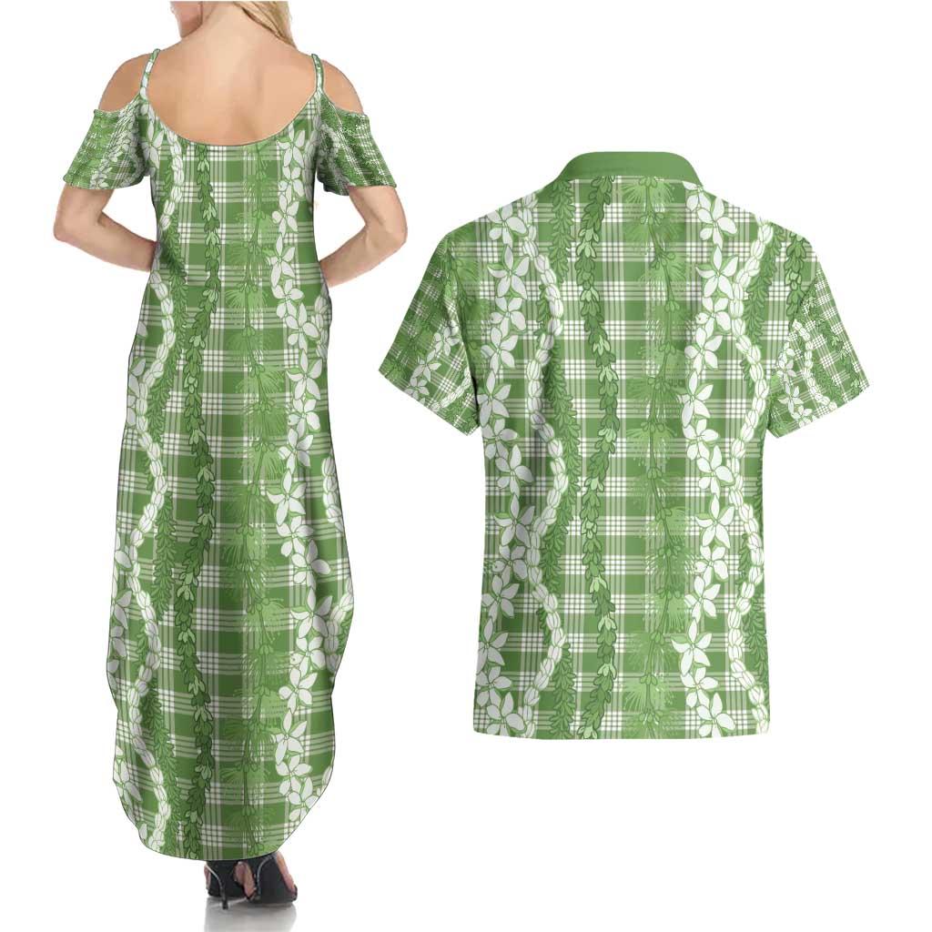 Hawaiian Ohia Lehua Lei Couples Matching Summer Maxi Dress and Hawaiian Shirt Plaid Palaka Omaomao Pattern - Polynesian Pride