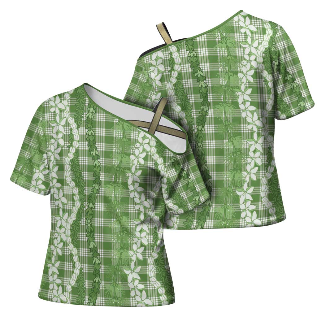 Hawaiian Ohia Lehua Lei Cross Shoulder Shirt Plaid Palaka Omaomao Pattern - Polynesian Pride