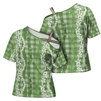 Hawaiian Ohia Lehua Lei Cross Shoulder Shirt Plaid Palaka Omaomao Pattern - Polynesian Pride