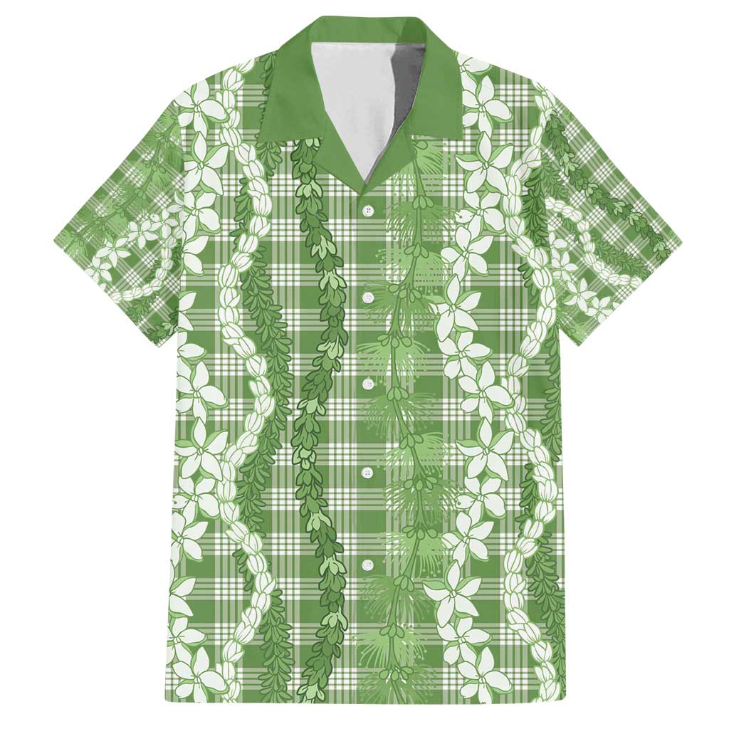 Hawaiian Ohia Lehua Lei Family Matching Long Sleeve Bodycon Dress and Hawaiian Shirt Plaid Palaka Omaomao Pattern - Polynesian Pride