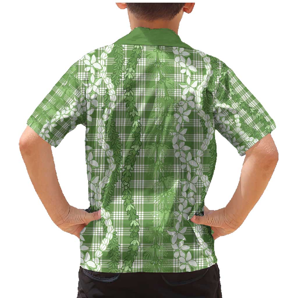 Hawaiian Ohia Lehua Lei Family Matching Mermaid Dress and Hawaiian Shirt Plaid Palaka Omaomao Pattern - Polynesian Pride