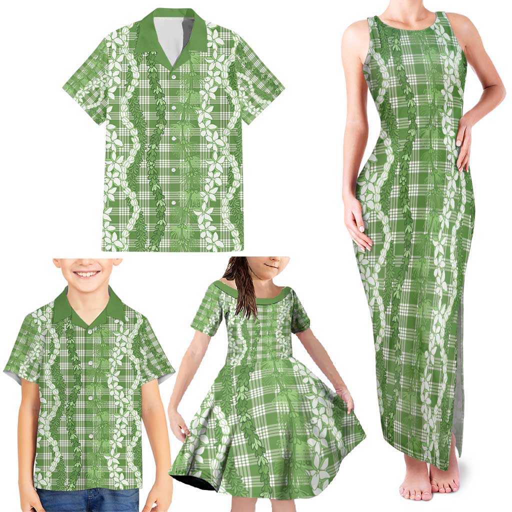 Hawaiian Ohia Lehua Lei Family Matching Tank Maxi Dress and Hawaiian Shirt Plaid Palaka Omaomao Pattern - Polynesian Pride