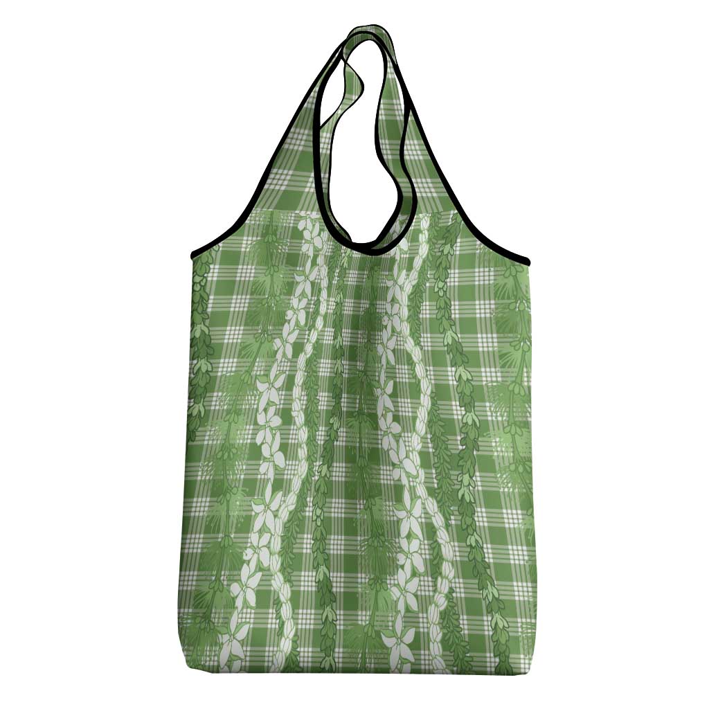 Hawaiian Ohia Lehua Lei Grocery Bag Plaid Palaka Omaomao Pattern - Polynesian Pride