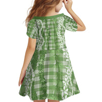 Hawaiian Ohia Lehua Lei Kid Short Sleeve Dress Plaid Palaka Omaomao Pattern - Polynesian Pride