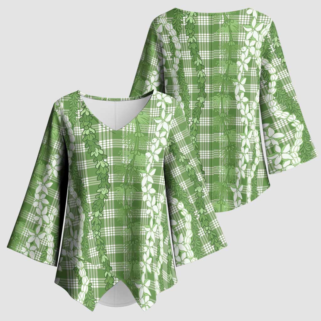 Hawaiian Ohia Lehua Lei Kimono Sleeve Blouse Plaid Palaka Omaomao Pattern - Polynesian Pride