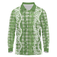 Hawaiian Ohia Lehua Lei Long Sleeve Polo Shirt Plaid Palaka Omaomao Pattern - Polynesian Pride