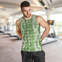Hawaiian Ohia Lehua Lei Men Tank Top Plaid Palaka Omaomao Pattern - Polynesian Pride