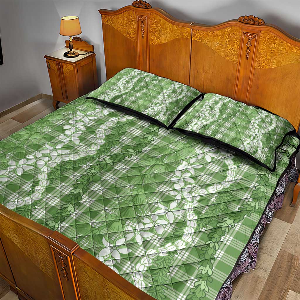 Hawaiian Ohia Lehua Lei Quilt Bed Set Plaid Palaka Omaomao Pattern - Polynesian Pride