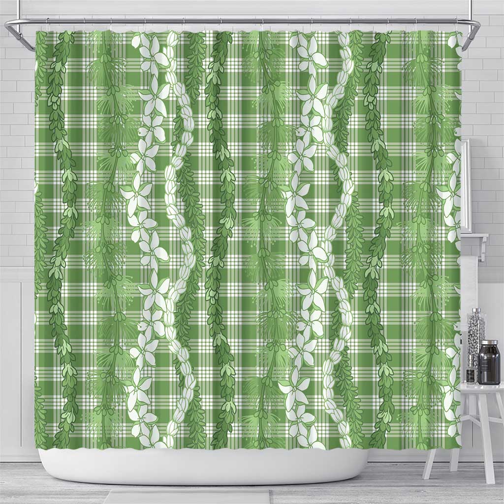 Hawaiian Ohia Lehua Lei Shower Curtain Plaid Palaka Omaomao Pattern - Polynesian Pride