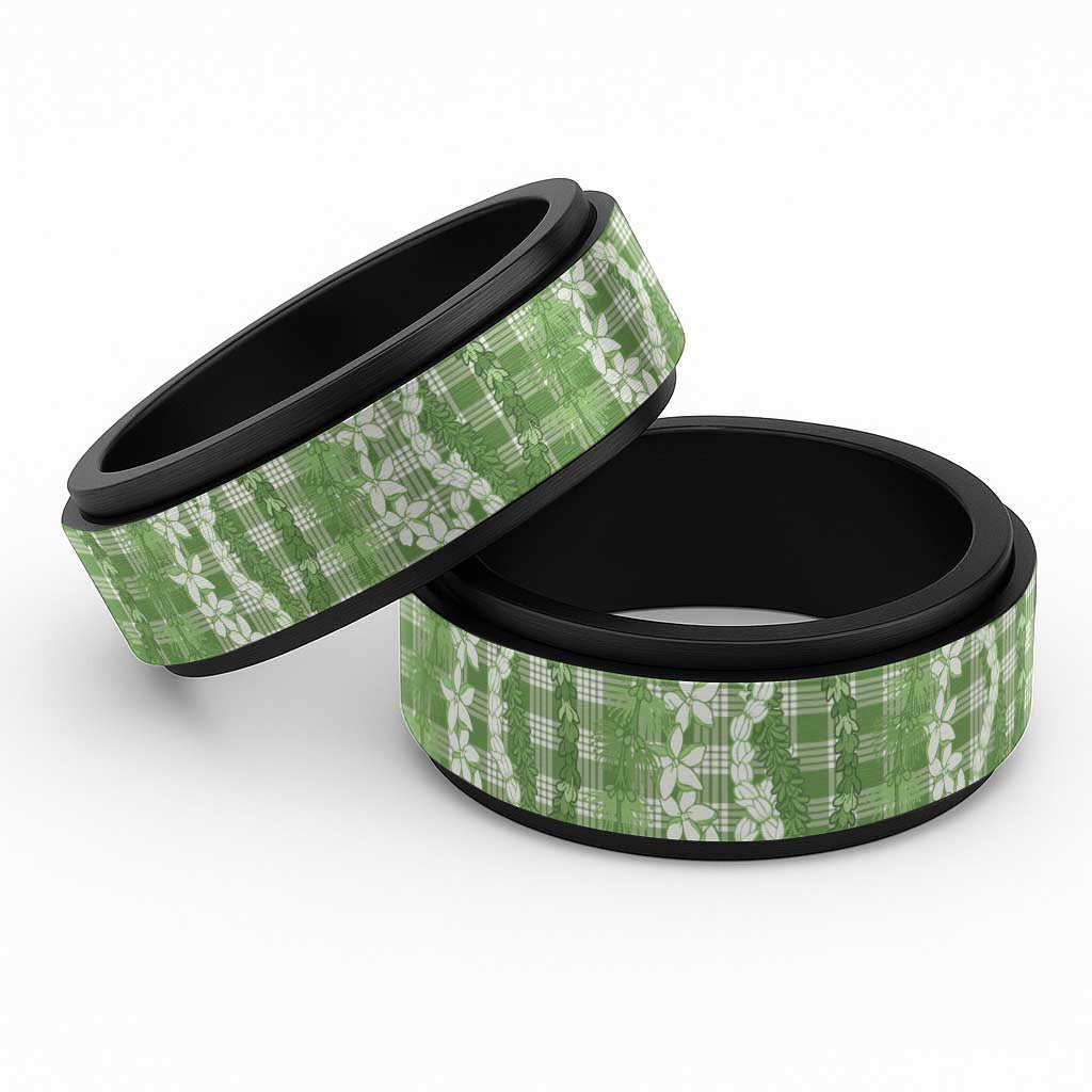 Hawaiian Ohia Lehua Lei Spinner Ring Plaid Palaka Omaomao Pattern - Polynesian Pride