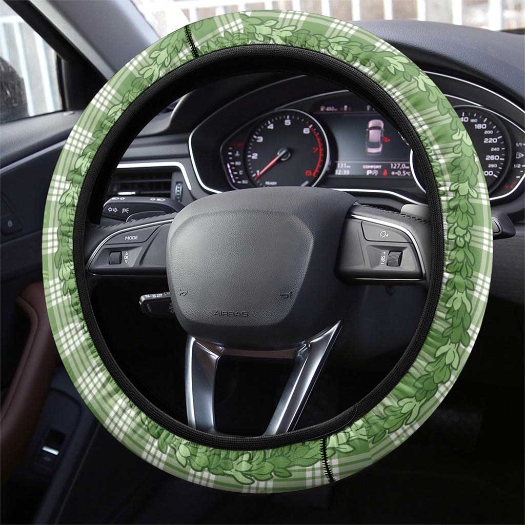 Hawaiian Ohia Lehua Lei Steering Wheel Cover Plaid Palaka Omaomao Pattern - Polynesian Pride