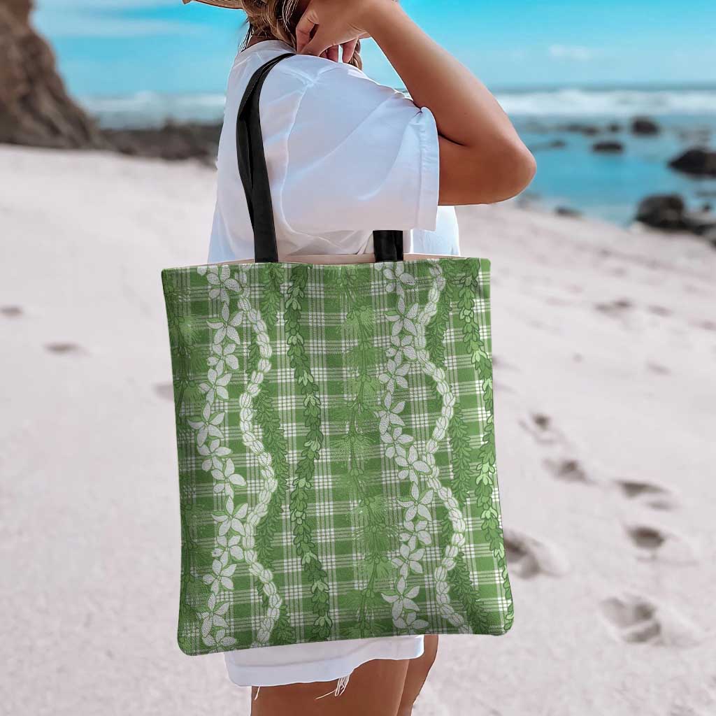 Hawaiian Ohia Lehua Lei Tote Bag Plaid Palaka Omaomao Pattern - Polynesian Pride