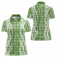Hawaiian Ohia Lehua Lei Women Polo Shirt Plaid Palaka Omaomao Pattern - Polynesian Pride