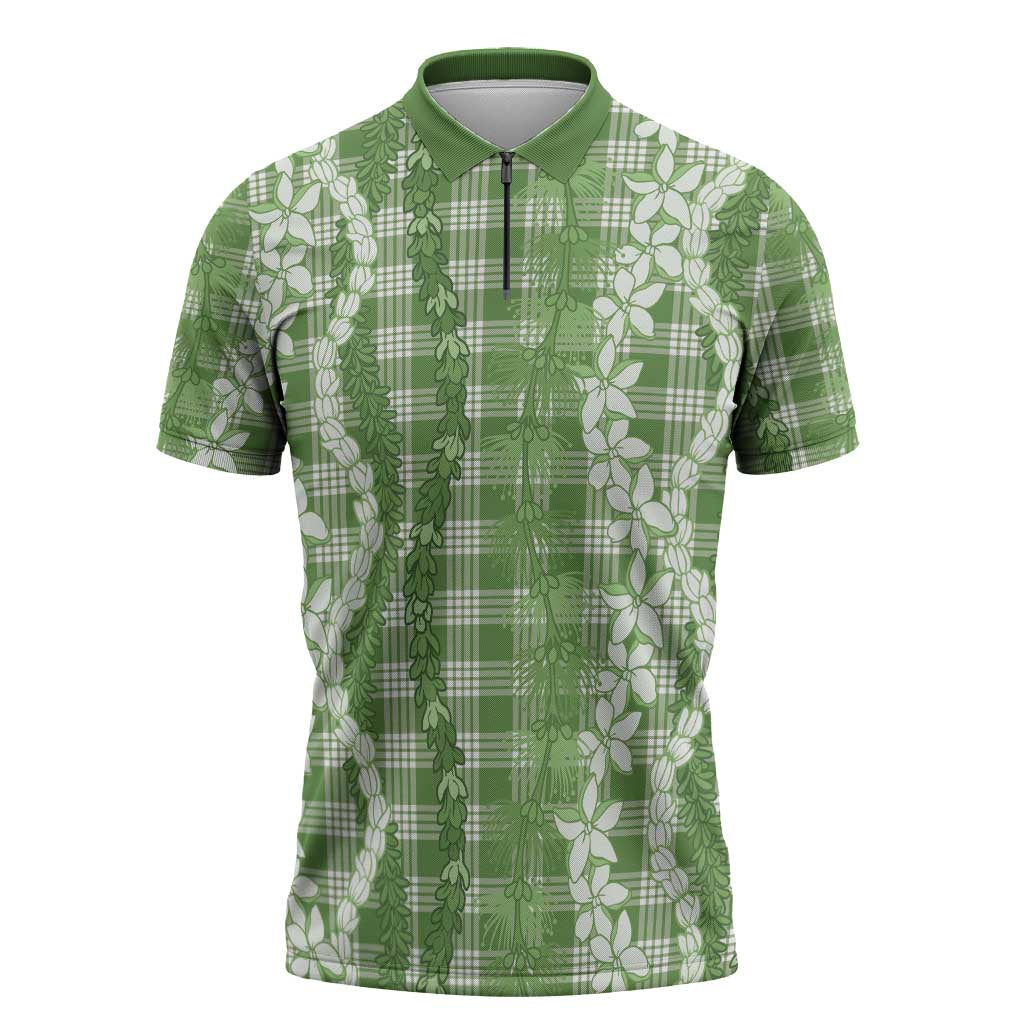 Hawaiian Ohia Lehua Lei Zipper Polo Shirt Plaid Palaka Omaomao Pattern - Polynesian Pride