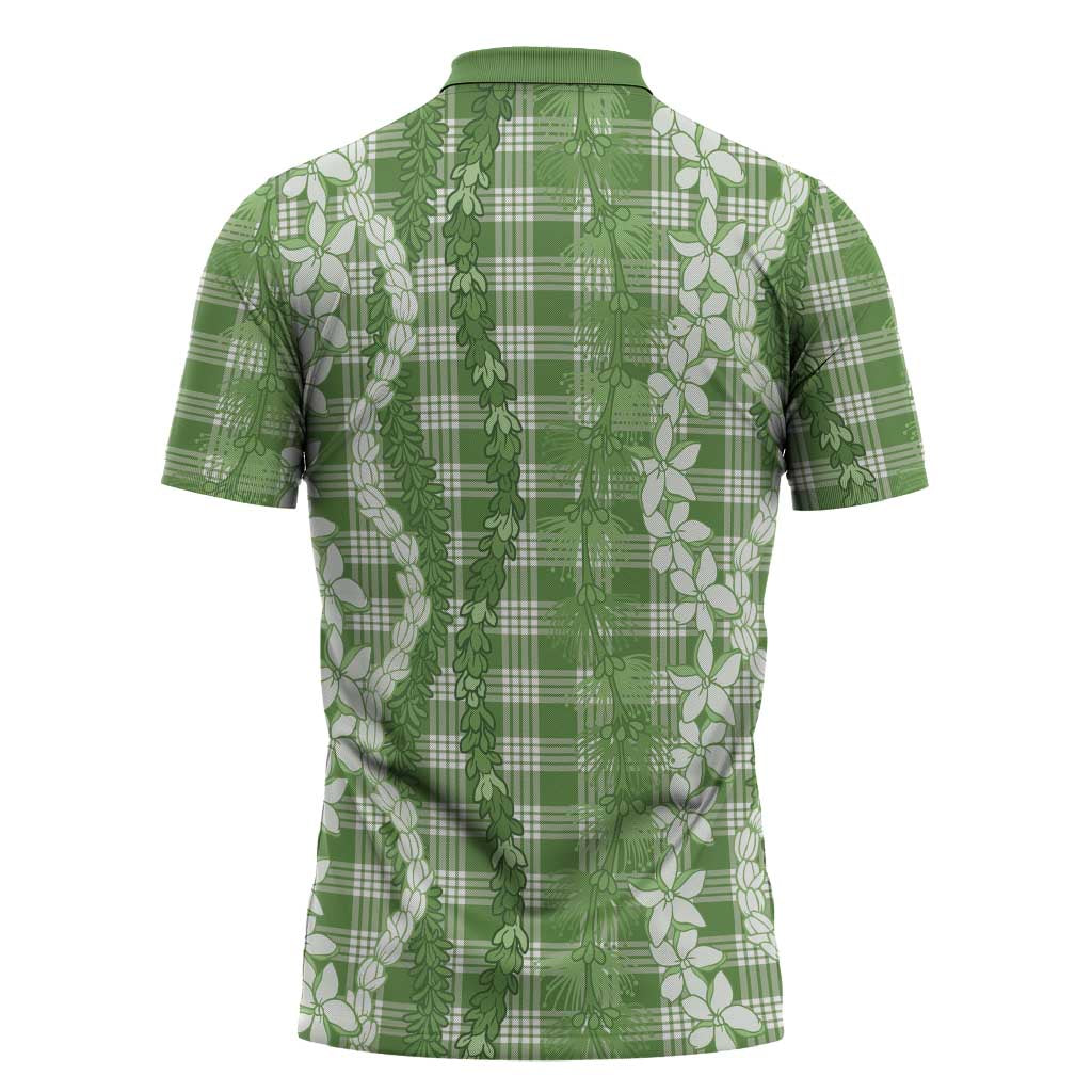 Hawaiian Ohia Lehua Lei Zipper Polo Shirt Plaid Palaka Omaomao Pattern - Polynesian Pride