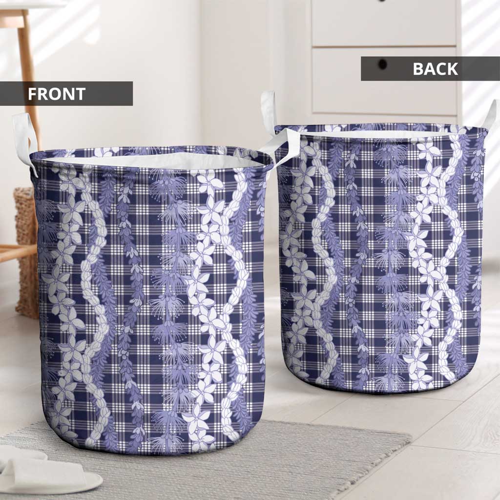 Hawaiian Ohia Lehua Lei Laundry Basket Plaid Palaka Uliuli hohonu Pattern - Polynesian Pride