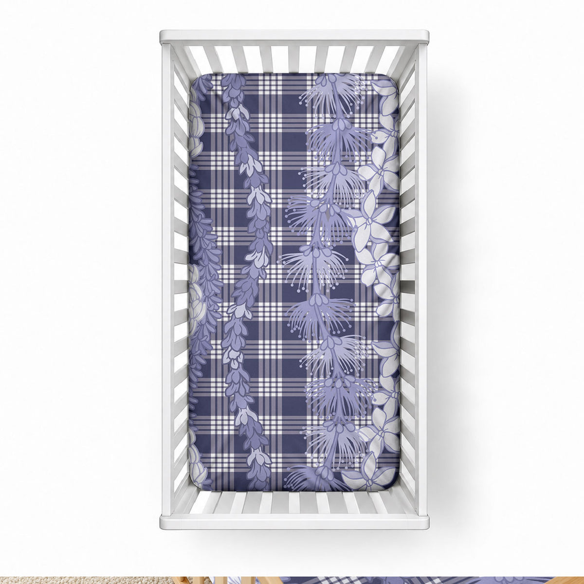 Hawaiian Ohia Lehua Lei Baby Bed Cover Plaid Palaka Uliuli hohonu Pattern LT9 28 × 52 in Navy - Polynesian Pride