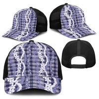 Hawaiian Ohia Lehua Lei Baseball Net Cap Plaid Palaka Uliuli hohonu Pattern - Polynesian Pride