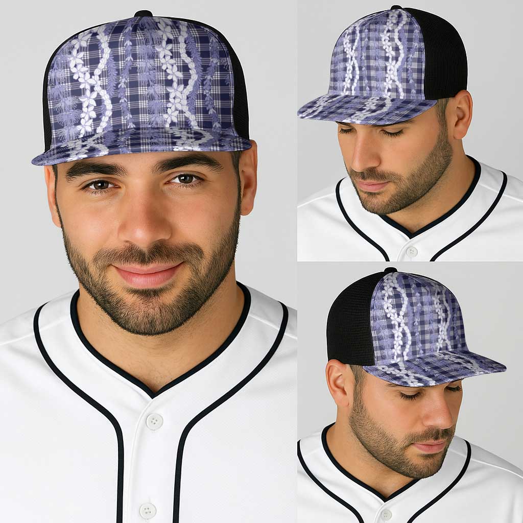 Hawaiian Ohia Lehua Lei Baseball Net Cap Plaid Palaka Uliuli hohonu Pattern - Polynesian Pride