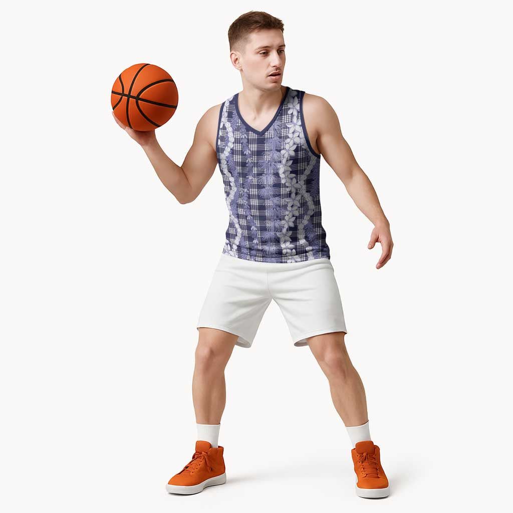 Hawaiian Ohia Lehua Lei Basketball Jersey Plaid Palaka Uliuli hohonu Pattern - Polynesian Pride
