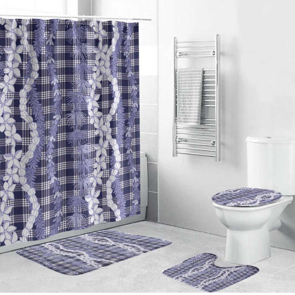 Hawaiian Ohia Lehua Lei Bathroom Set Plaid Palaka Uliuli hohonu Pattern - Polynesian Pride