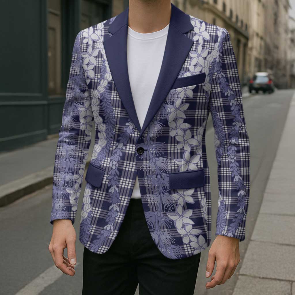 Hawaiian Ohia Lehua Lei Blazer Plaid Palaka Uliuli hohonu Pattern - Polynesian Pride