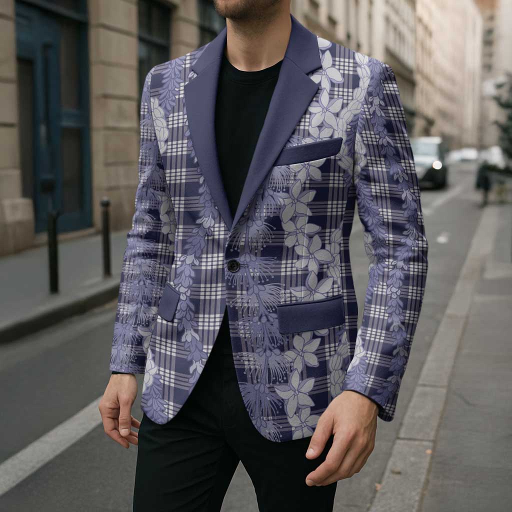 Hawaiian Ohia Lehua Lei Blazer Plaid Palaka Uliuli hohonu Pattern - Polynesian Pride