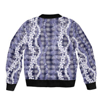 Hawaiian Ohia Lehua Lei Bomber Jacket Plaid Palaka Uliuli hohonu Pattern - Polynesian Pride