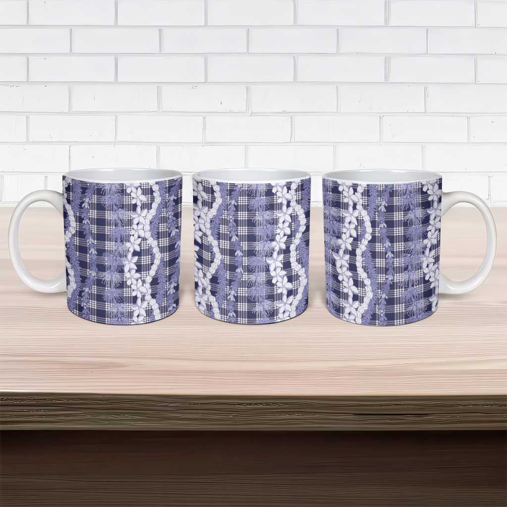 Hawaiian Ohia Lehua Lei Ceramic Mug Plaid Palaka Uliuli hohonu Pattern - Polynesian Pride