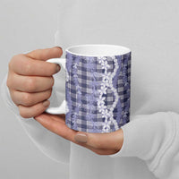 Hawaiian Ohia Lehua Lei Ceramic Mug Plaid Palaka Uliuli hohonu Pattern - Polynesian Pride