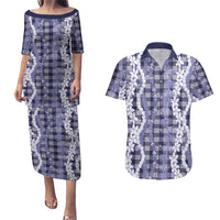 Hawaiian Ohia Lehua Lei Couples Matching Puletasi and Hawaiian Shirt Plaid Palaka Uliuli hohonu Pattern - Polynesian Pride