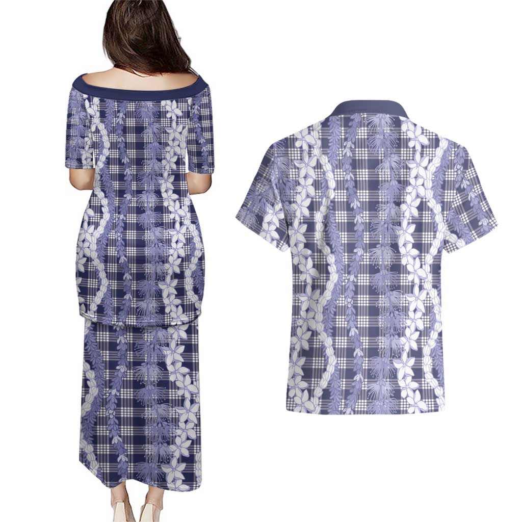 Hawaiian Ohia Lehua Lei Couples Matching Puletasi and Hawaiian Shirt Plaid Palaka Uliuli hohonu Pattern - Polynesian Pride
