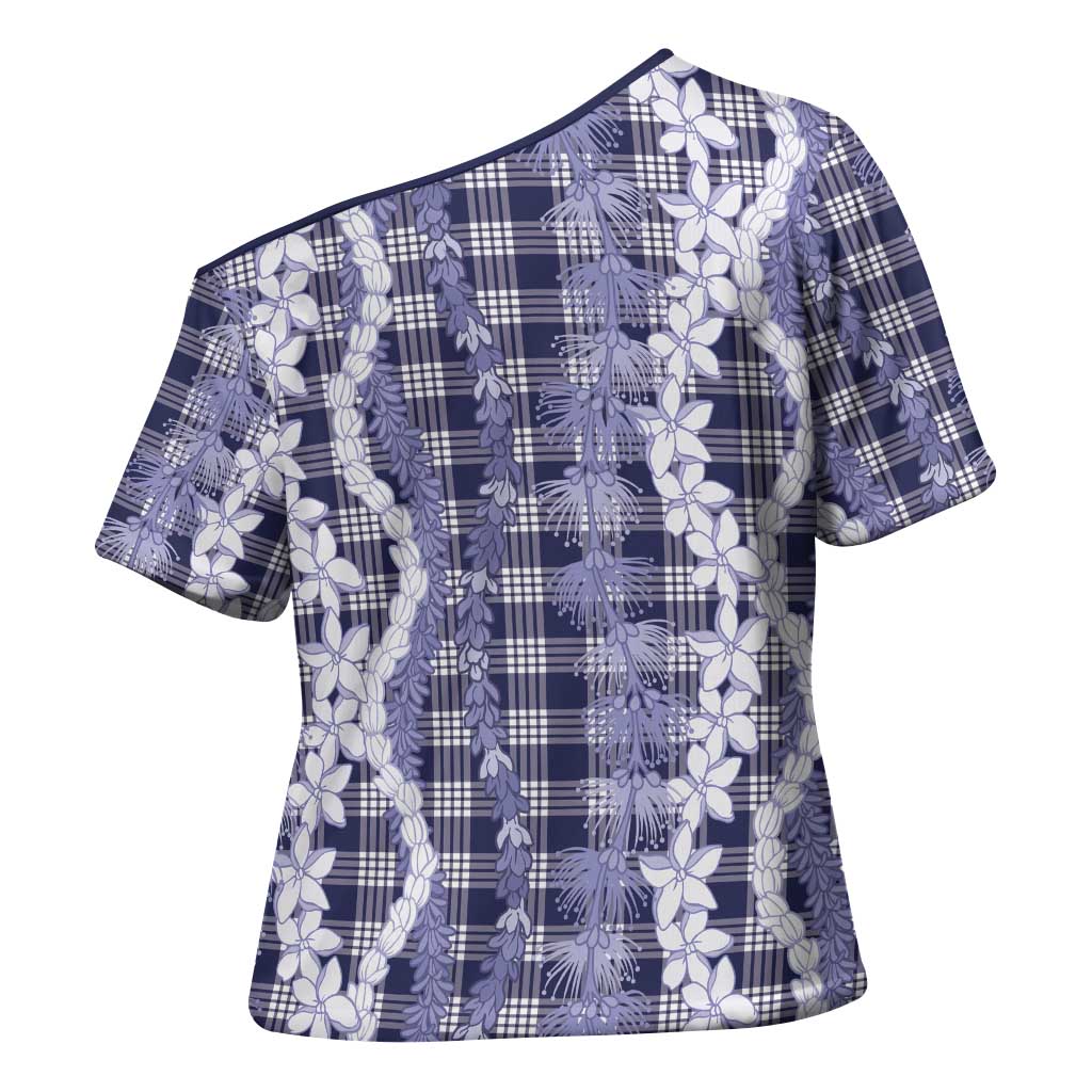 Hawaiian Ohia Lehua Lei Cross Shoulder Shirt Plaid Palaka Uliuli hohonu Pattern - Polynesian Pride