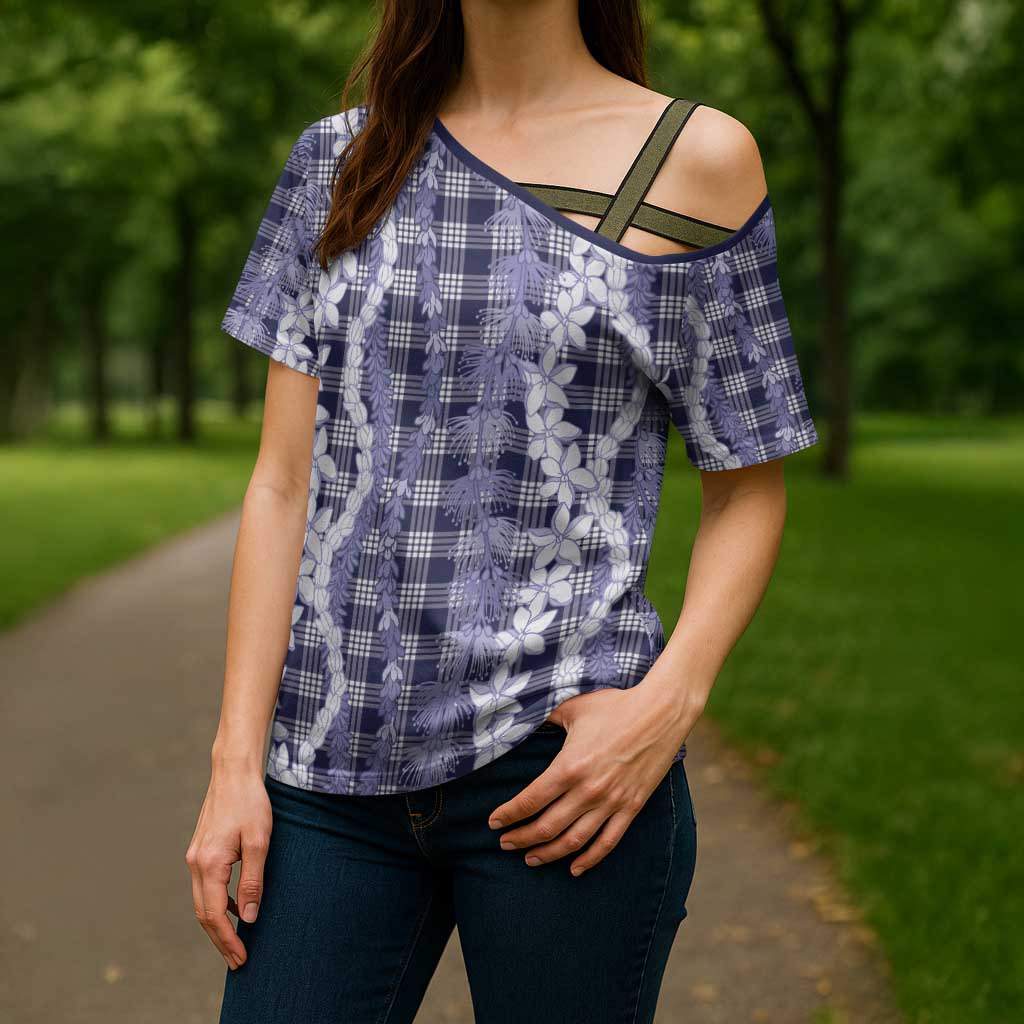 Hawaiian Ohia Lehua Lei Cross Shoulder Shirt Plaid Palaka Uliuli hohonu Pattern - Polynesian Pride