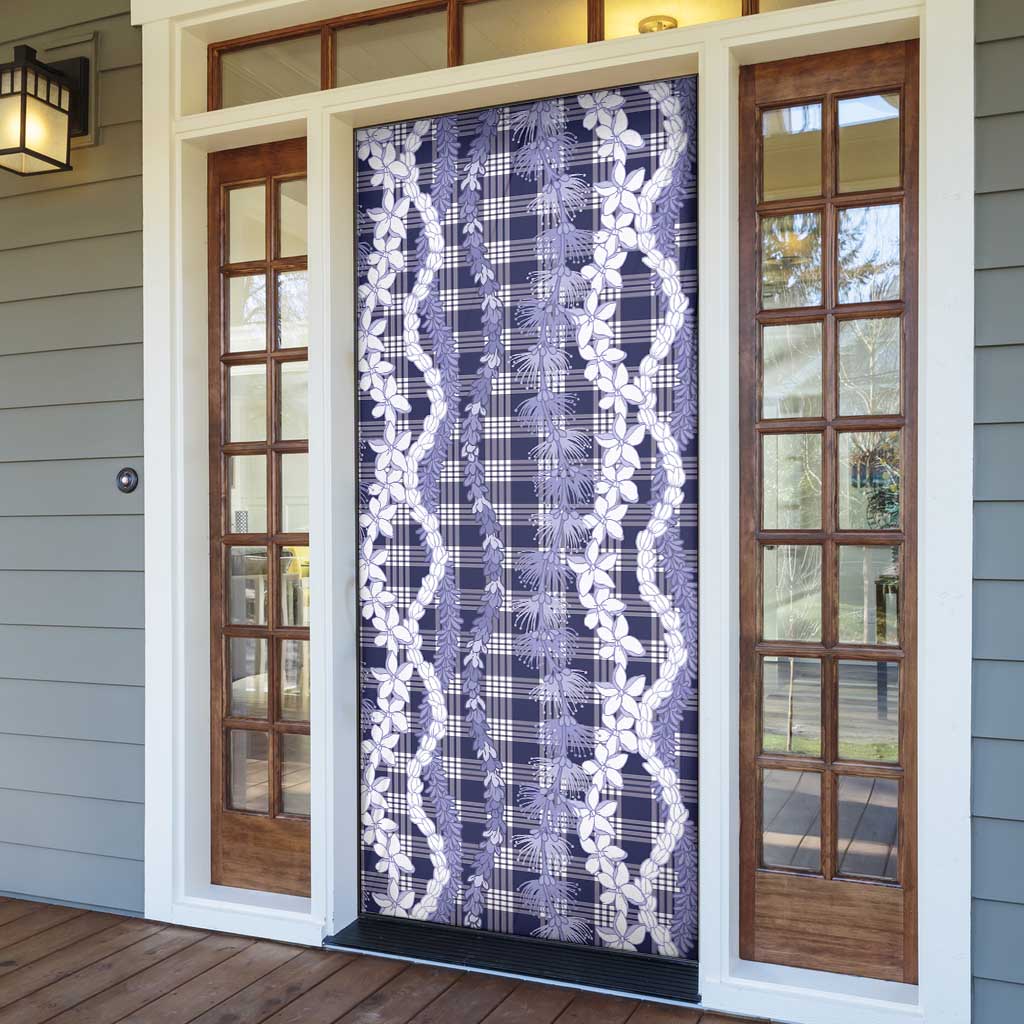 Hawaiian Ohia Lehua Lei Door Cover Plaid Palaka Uliuli hohonu Pattern - Polynesian Pride