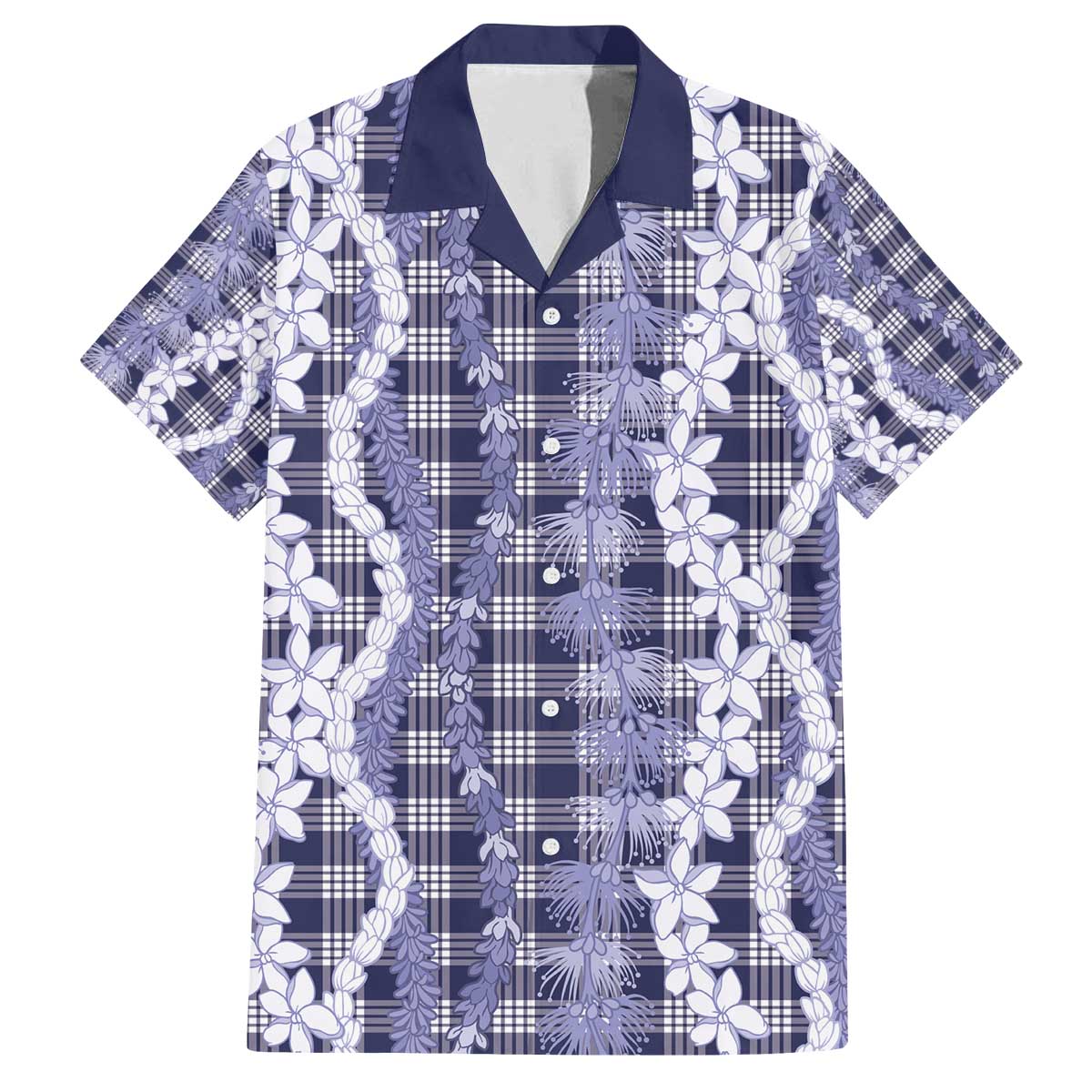 Hawaiian Ohia Lehua Lei Family Matching Off The Shoulder Long Sleeve Dress and Hawaiian Shirt Plaid Palaka Uliuli hohonu Pattern - Polynesian Pride
