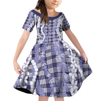 Hawaiian Ohia Lehua Lei Family Matching Off Shoulder Short Dress and Hawaiian Shirt Plaid Palaka Uliuli hohonu Pattern - Polynesian Pride