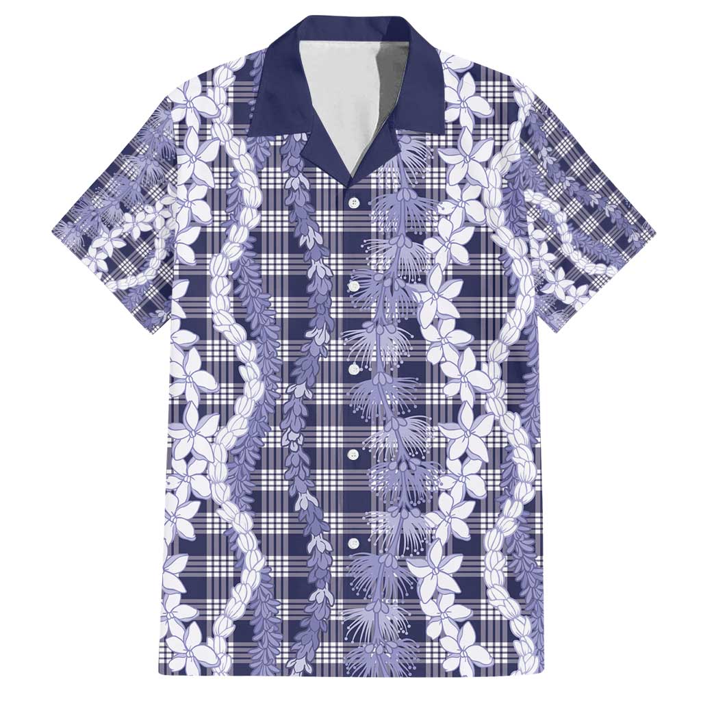 Hawaiian Ohia Lehua Lei Family Matching Off Shoulder Short Dress and Hawaiian Shirt Plaid Palaka Uliuli hohonu Pattern - Polynesian Pride